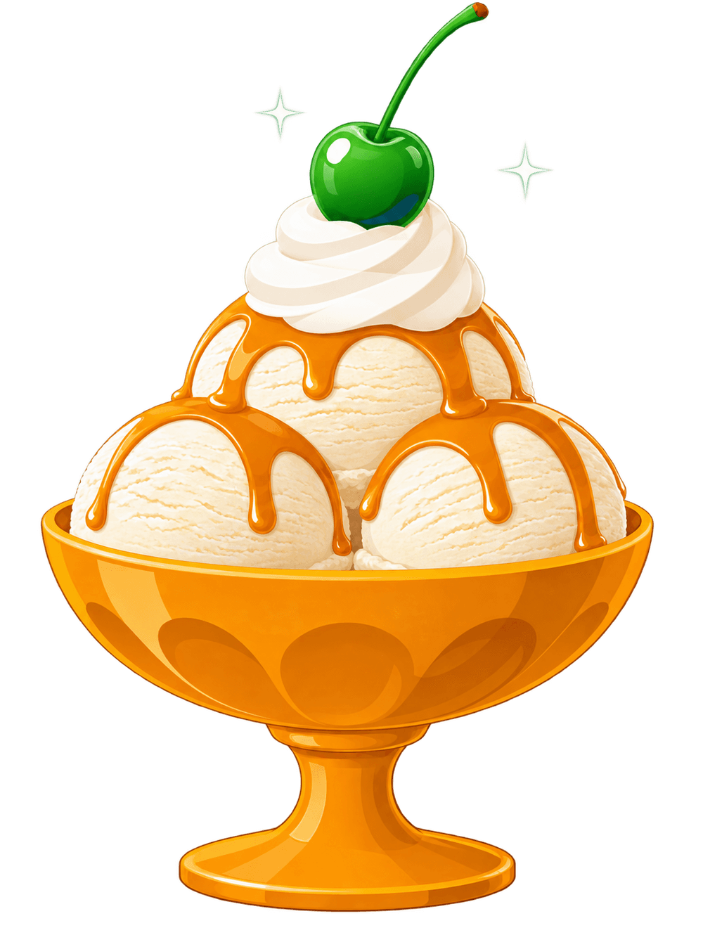 An ice cream sundae topped with a bright green cherry